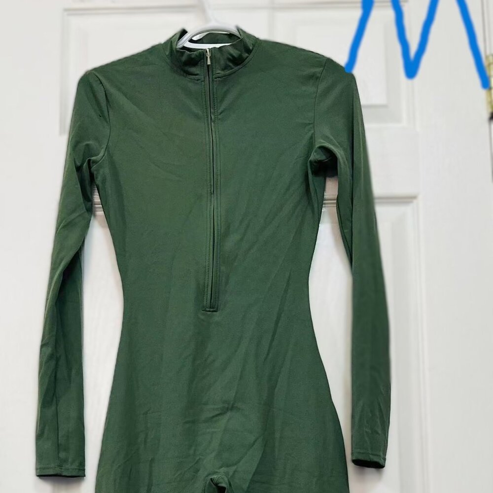 Womens  Workout Jumpsuit Zip Up Rompers Long Sleeve Yoga Unitard Full  Length - Picture 9 of 16